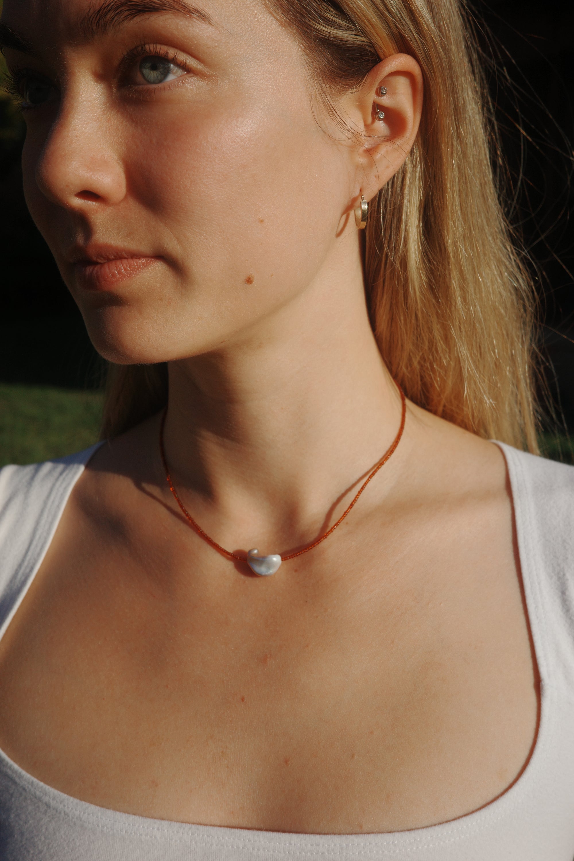 Light red baroque pearl necklace