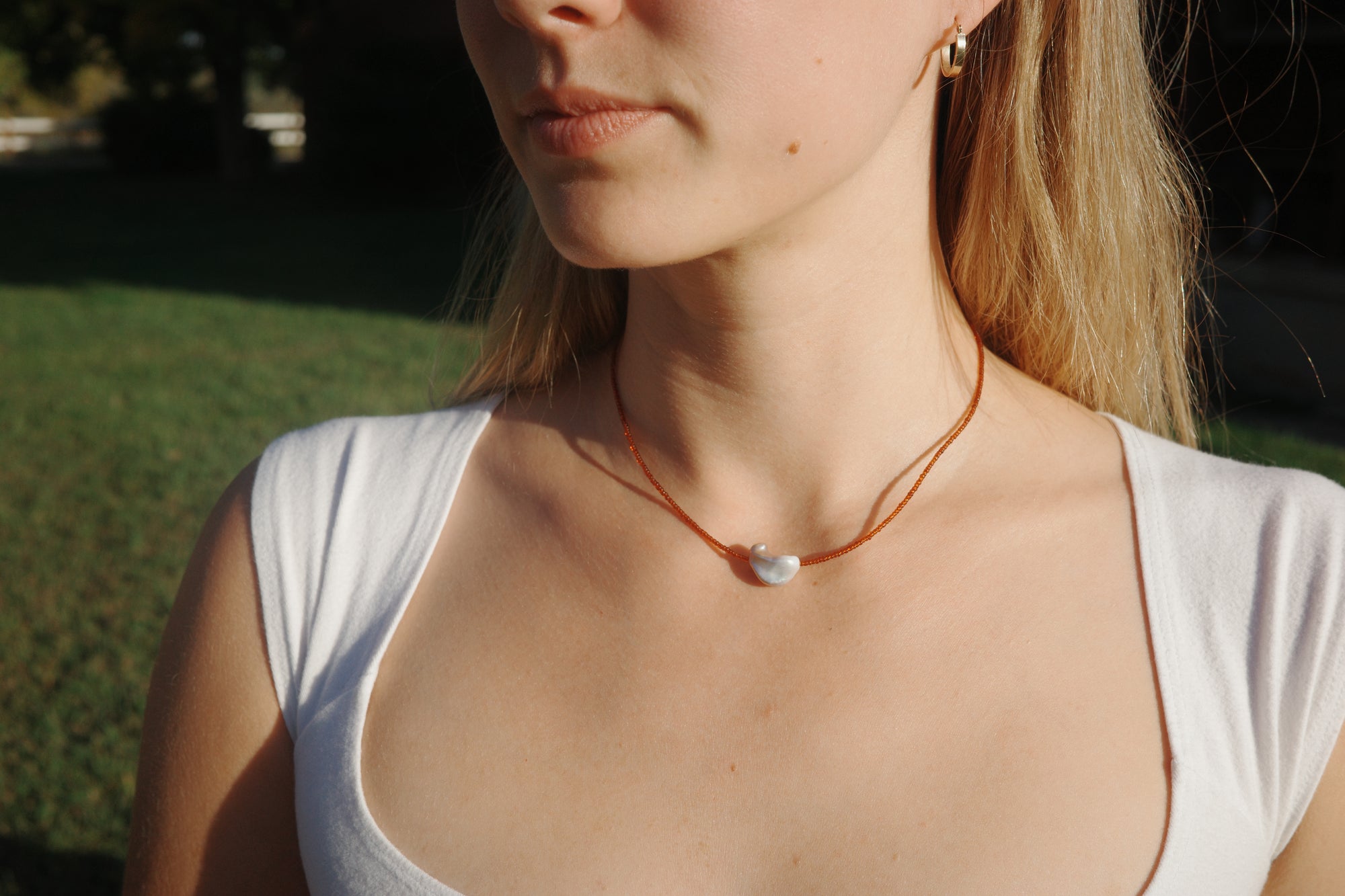 Light red baroque pearl necklace