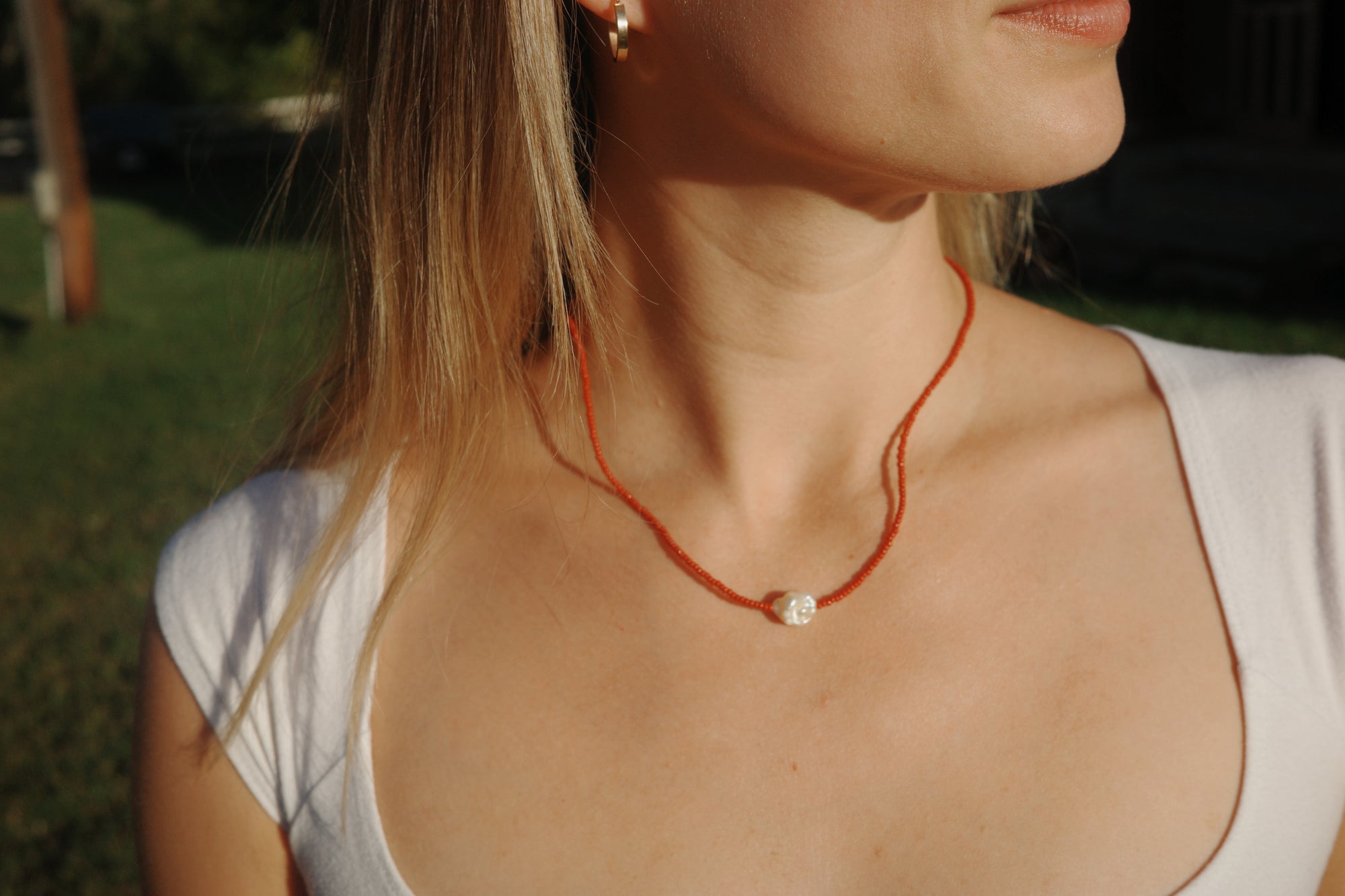 Dark red baroque pearl necklace